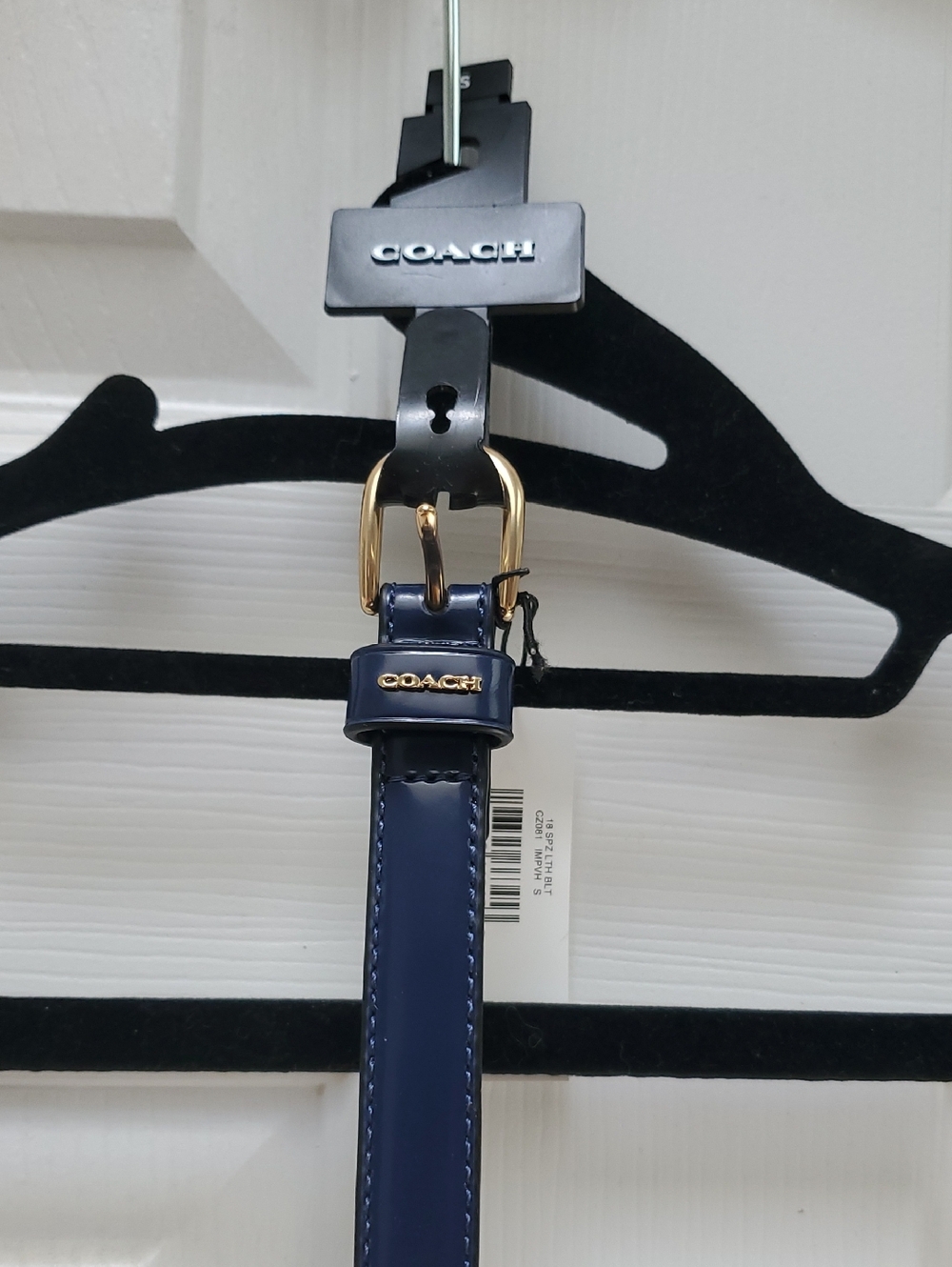 Coach Dark Blue Leather Belt Size Small With Gold Trim Accents